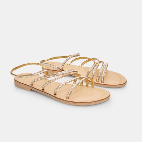 Sandales pour femme avec brillants, Or
