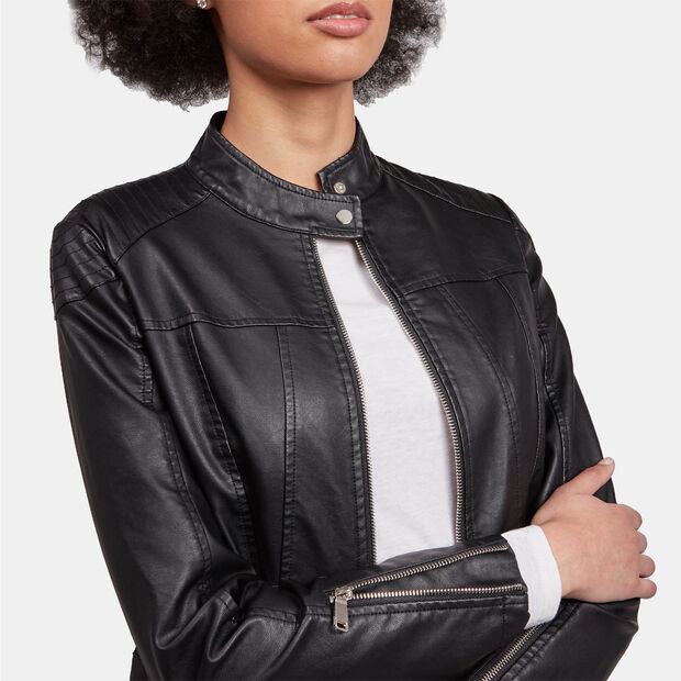 Blouson moto pour femme, Noir
