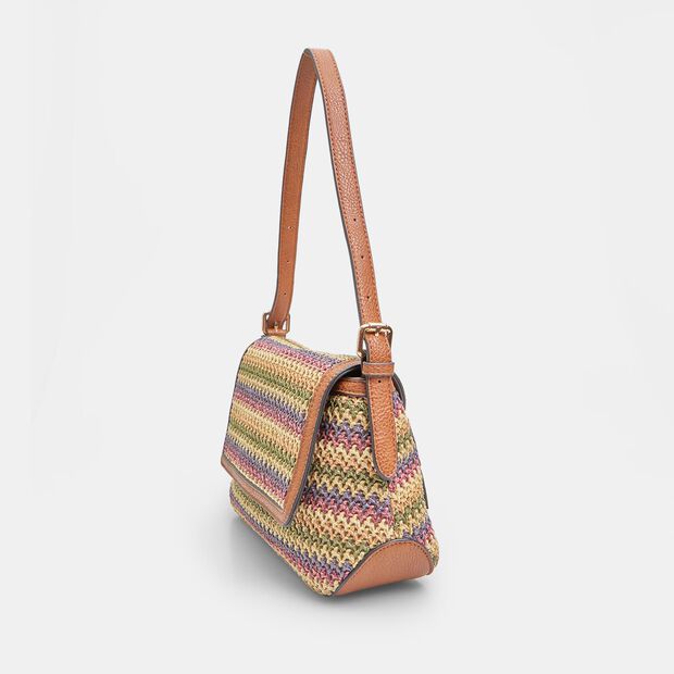 Sac bandouli&egrave;re pour femme en rafia, Multicolore