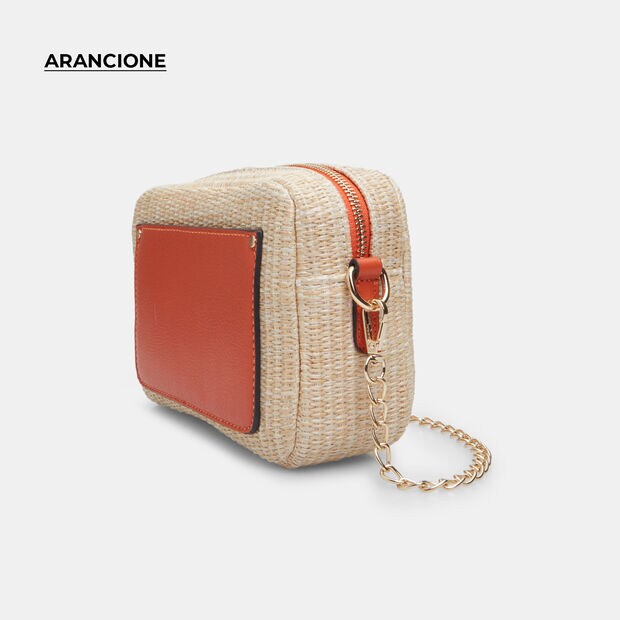 Sac bandouli&egrave;re pour femme en rafia, Multicolore