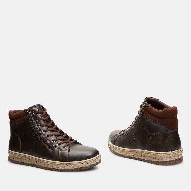 Bottines pour homme avec lacets et fermeture &eacute;clair, Marron