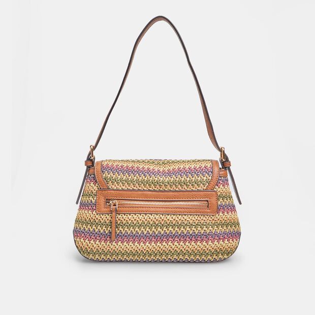 Sac bandouli&egrave;re pour femme en rafia, Multicolore