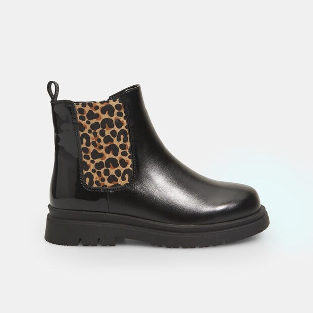 Bottines pour fille avec d&eacute;tail l&eacute;opard, Noir