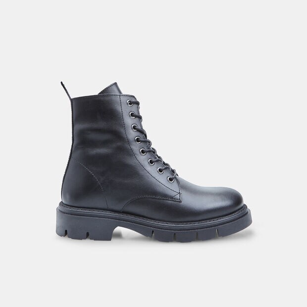Bottines &agrave; lacets en cuir pour femme, Noir