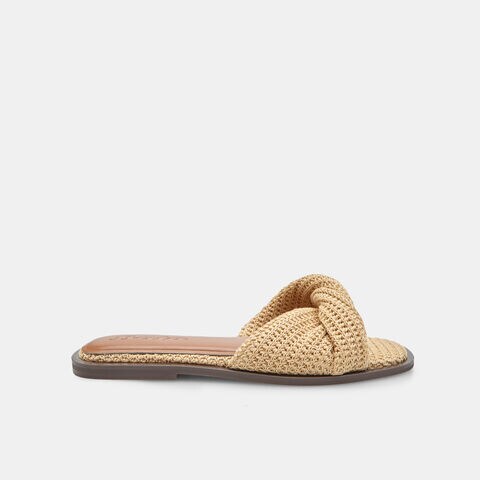 Sandale plate pour femme avec bande en tissu, Beige