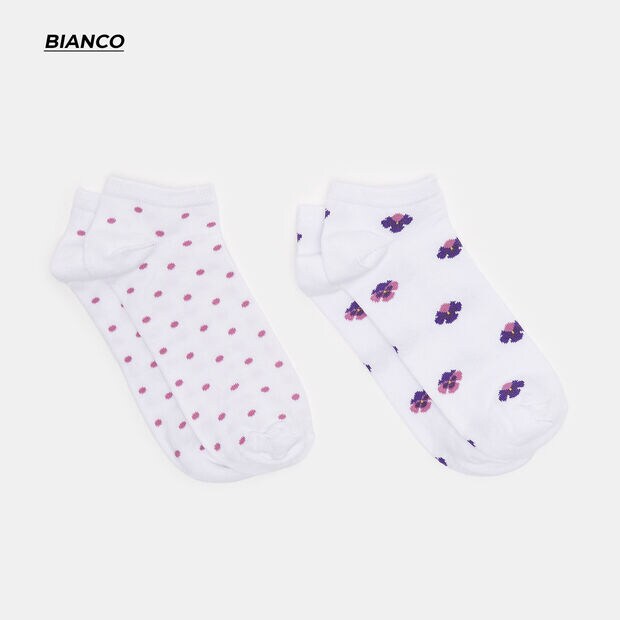 2 paires de chaussettes basses fantaisie fleurs et pois, Multicolore