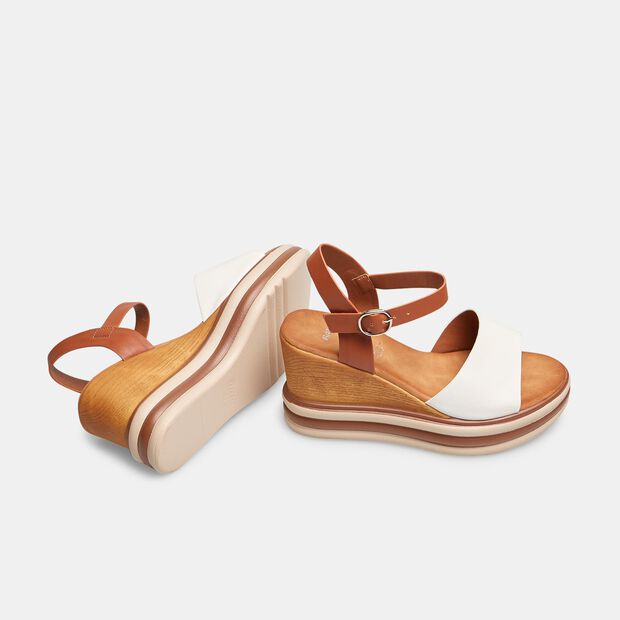 Sandales &agrave; semelle compens&eacute;e pour femme, Blanc