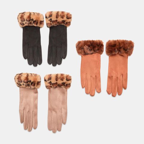 Gants avec détail en fausse fourrure, Multicolore