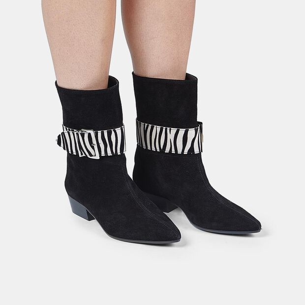 Bottines pour femme en daim avec lani&egrave;re animali&egrave;re, 
