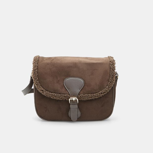 Sac bandouli&egrave;re avec insert en fausse fourrure, 