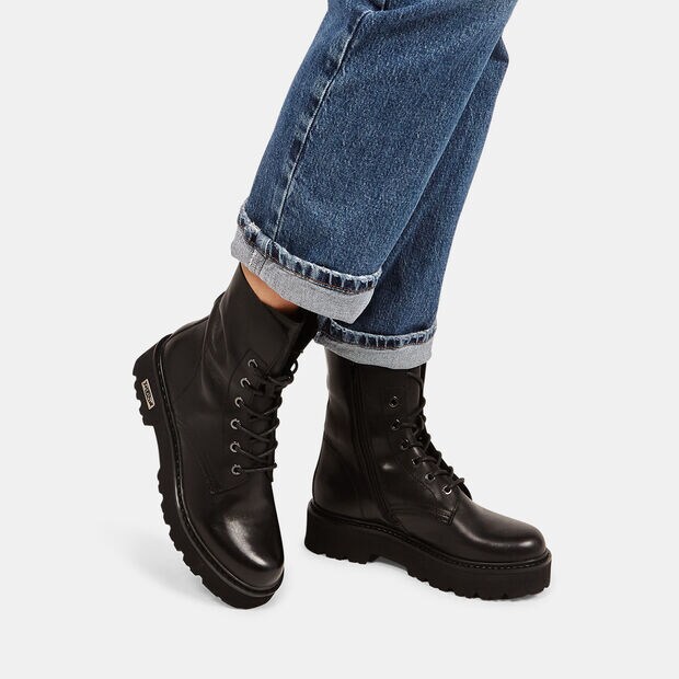 Boots avec semelle plateforme en cuir, Noir