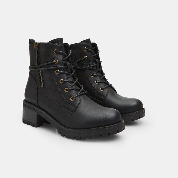 Bottes de combat pour femme avec zip lat&eacute;ral, Noir