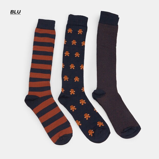Coffret cadeau de 3 paires de chaussettes longues homme assorties, Multicolore