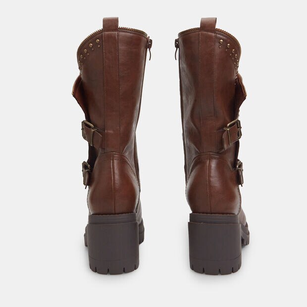 Bottines motardes pour femme avec talon, Marron