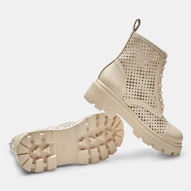 Boots pour femme avec effet cuir ajour&eacute; , Beige