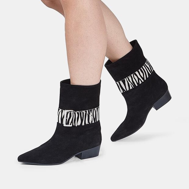 Bottines pour femme en daim avec lani&egrave;re animali&egrave;re, 