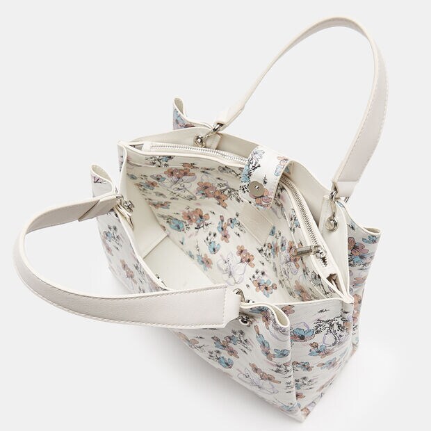 Sac shopper motif fleurs, Blanc