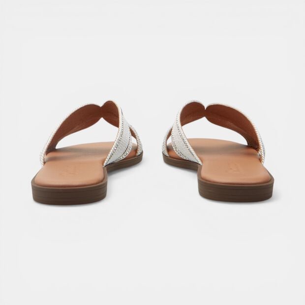 Mules plates pour femme tress&eacute;es, 