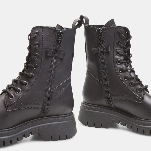 Boots en cuir avec semelle crant&eacute;e, Noir