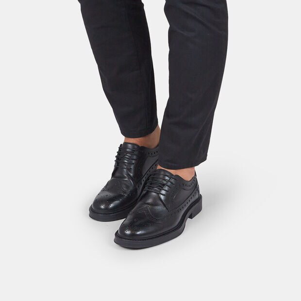 Chaussures &agrave; lacets brogue pour homme en cuir , Noir