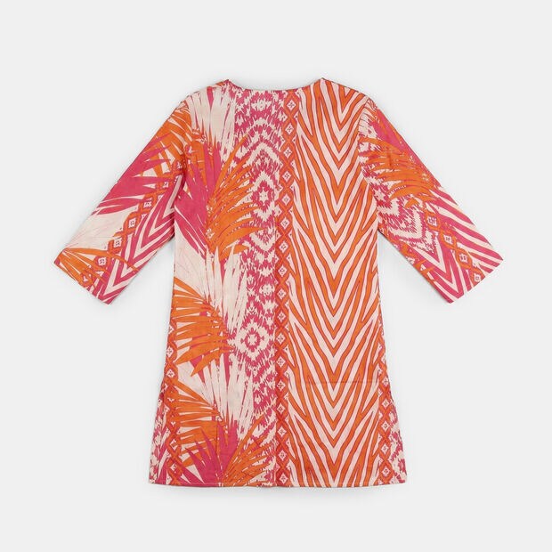 Kaftan pour femme avec col brod&eacute; de coquillages Bata, Multicolore