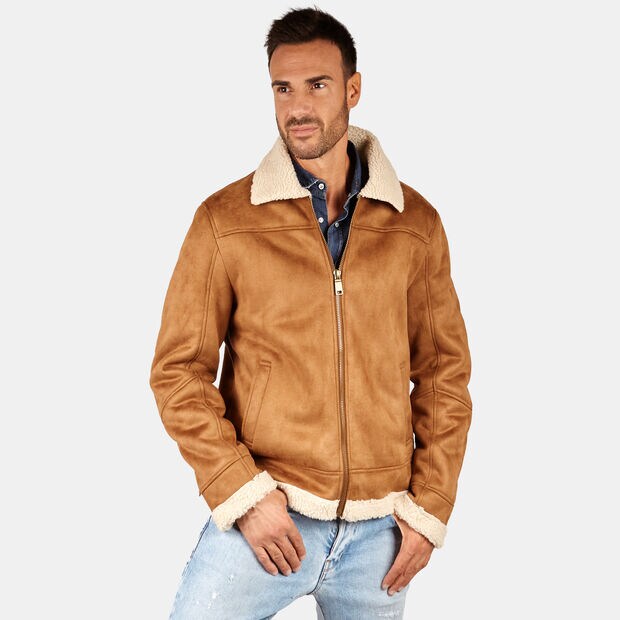 Veste style aviateur doubl&eacute; teddy, Bronzer