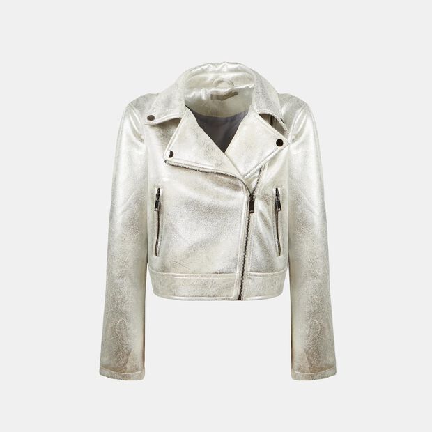 Biker femme en tissu argent, Argent