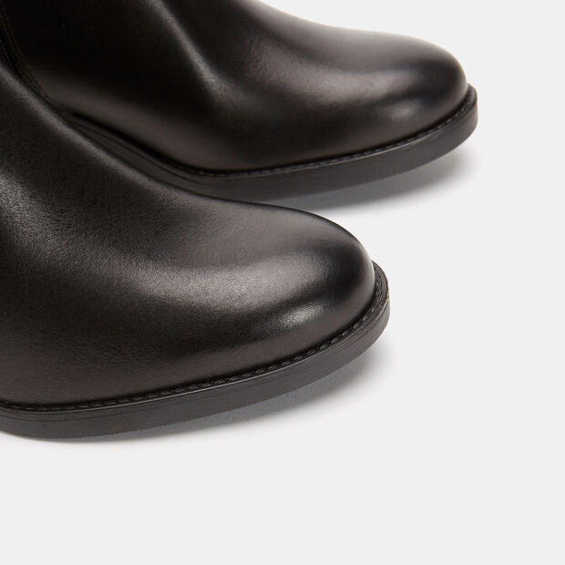 Bottes en cuir v&eacute;ritable &agrave; talon large, Noir