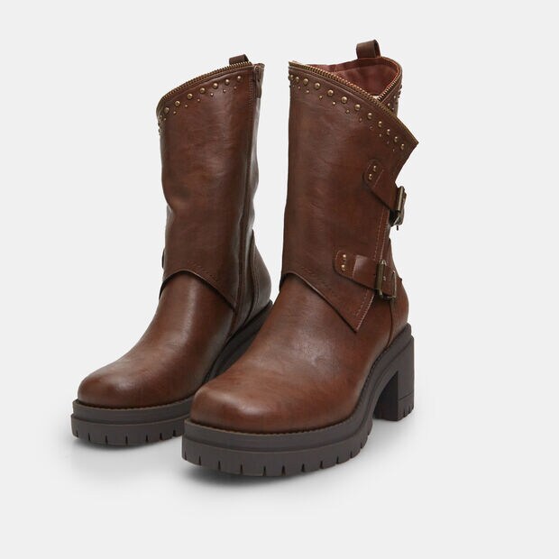 Bottines motardes pour femme avec talon, Marron