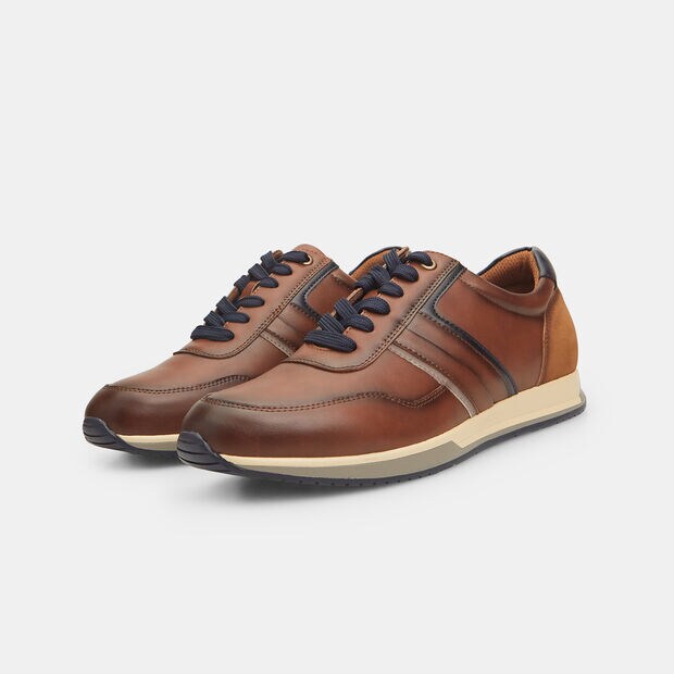 Sneakers pour homme effet cuir, Marron