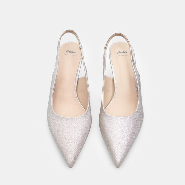 Escarpins slingback &agrave; talon et bout pointu Bata, Or