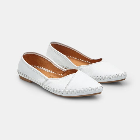 Ballerines pour femme en cuir, Blanc