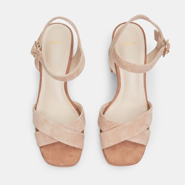 Sandales en daim pour femme avec talon de 7 cm et plateforme de 1 cm BATA, Marron