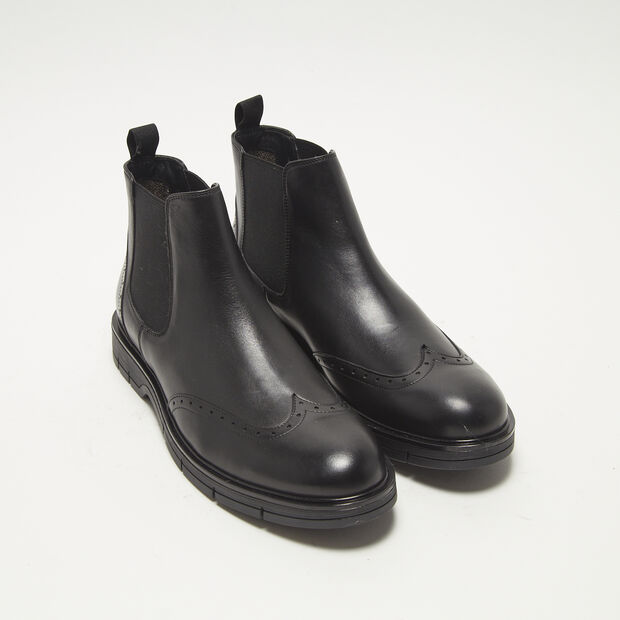 Bottines Chelsea en cuir avec surpiq&ucirc;res brogue, Noir
