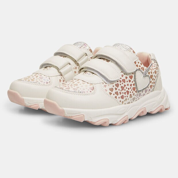 Sneakers pour fille avec motif de c&oelig;urs et de bouchons, Blanc