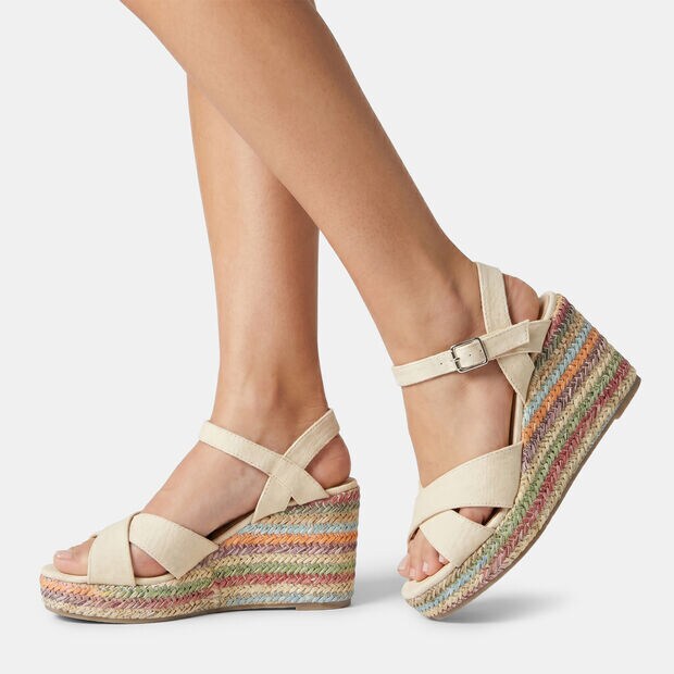 Sandales &agrave; talons compens&eacute;s pour femme BATA, Beige