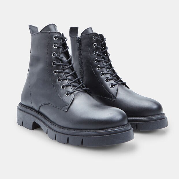 Bottines &agrave; lacets en cuir pour femme, Noir
