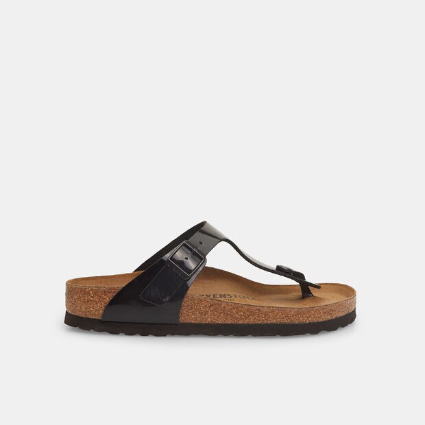 Sandales pour femmes Birkenstock Gizeh Birko-Flor vernis, Noir