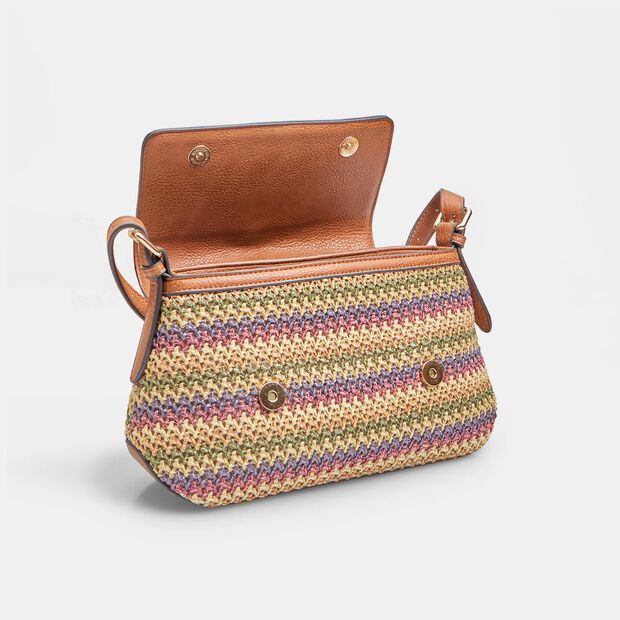 Sac bandouli&egrave;re pour femme en rafia, Multicolore