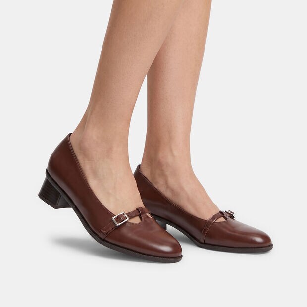 D&eacute;collet&eacute; femme avec talon bloc et bride Bata, Marron
