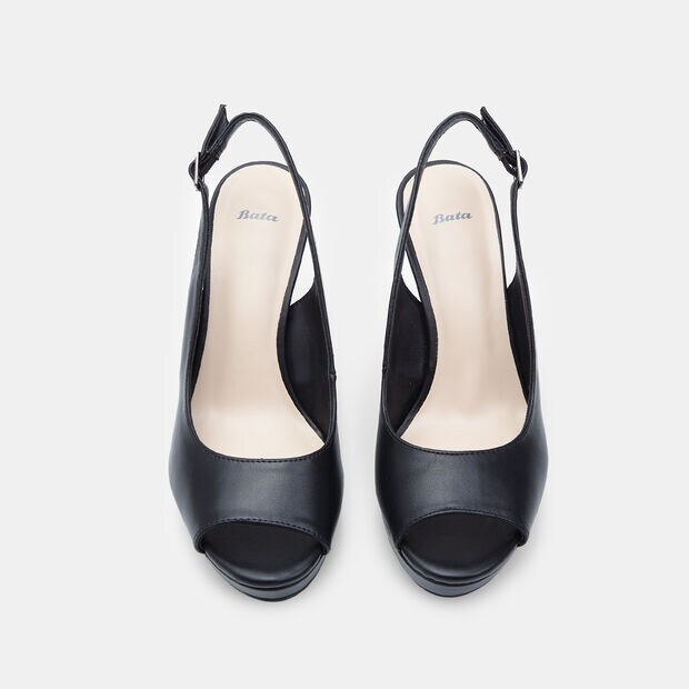 Slingback pour femme &agrave; bout ouvert avec talon de 9 cm BATA, Noir