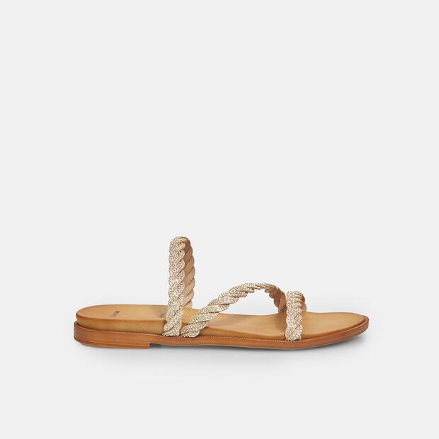 Mules plates pour femme avec lani&egrave;res bijoux tress&eacute;es, Beige