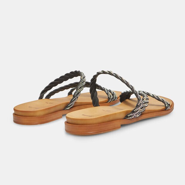 Mules plates pour femme avec lani&egrave;res bijoux tress&eacute;es, 