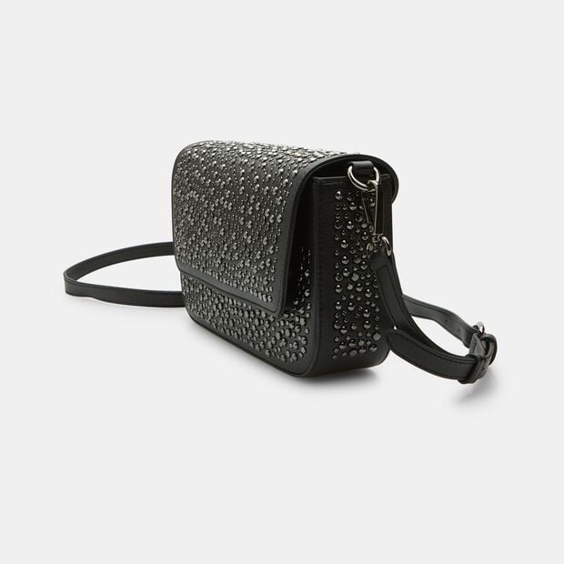 Sac bandouli&egrave;re pour femme avec rivets, Noir