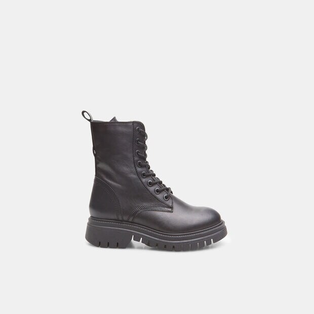 Boots en cuir avec semelle crant&eacute;e, Noir