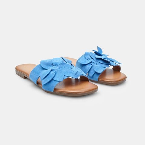 Mules avec d&eacute;coration florale BATA, Bleu