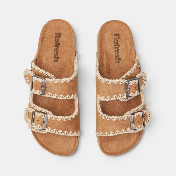 Sandales pour femme Refresh avec double bride &agrave; boucle, Marron