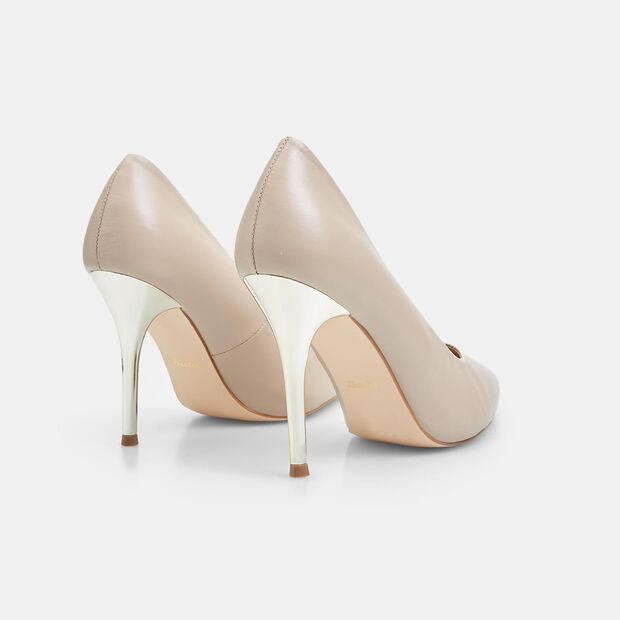 Escarpins pointus en cuir talon aiguille dor&eacute;, Rose