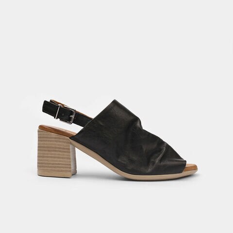 Sandales pour femme en cuir avec talon, Noir