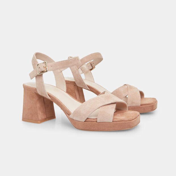 Sandales en daim pour femme avec talon de 7 cm et plateforme de 1 cm BATA, Marron